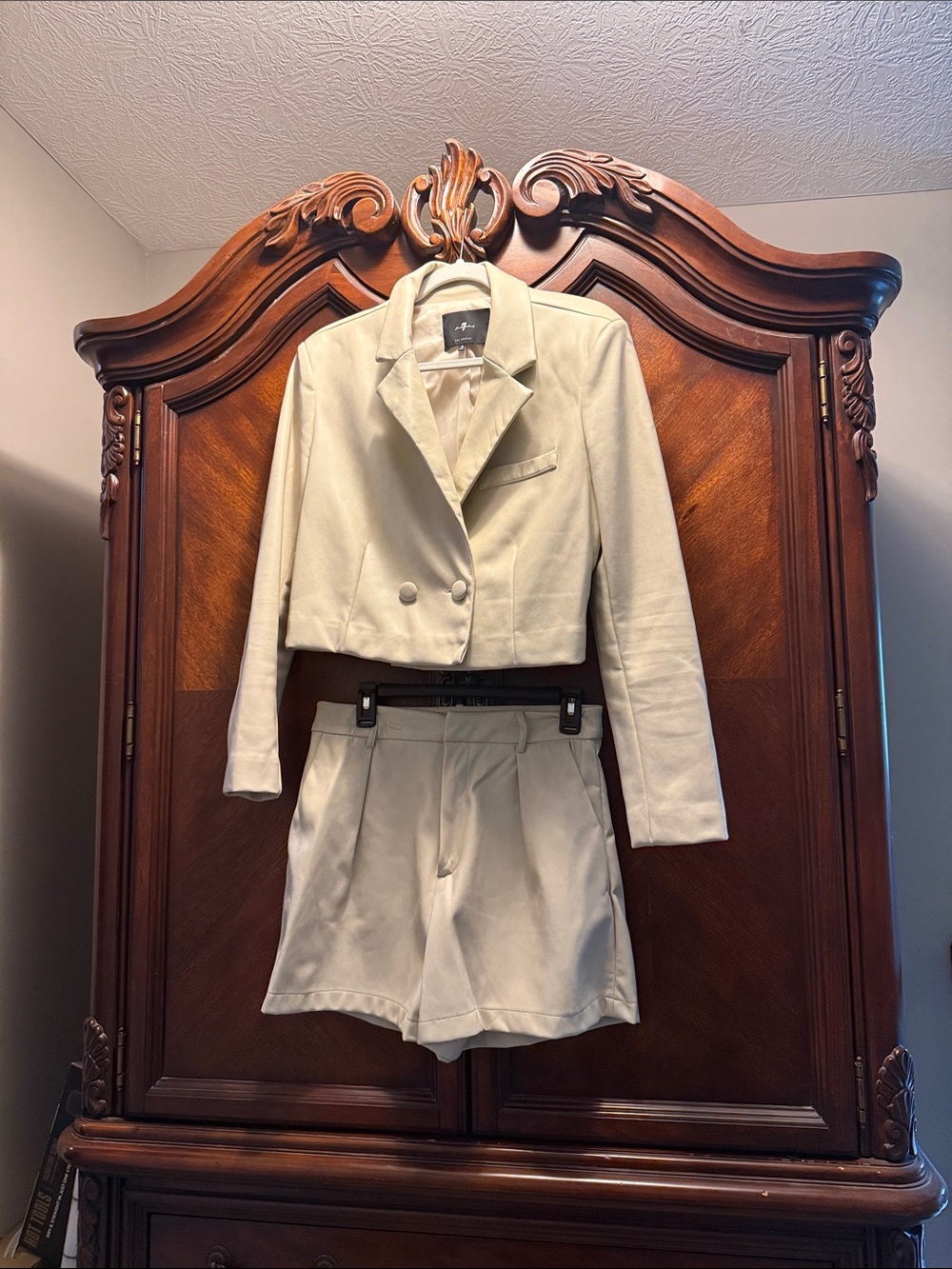 Cropped Cream Blazer with Matching High-Waist Shorts